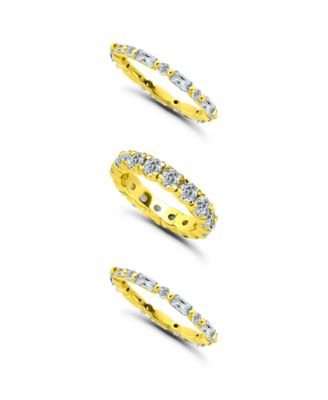 (8 1/20 ct.t.w) 3Pc. Set- 2- 4x2mm Baguette 2mm Round Cubic Zirconia Ring