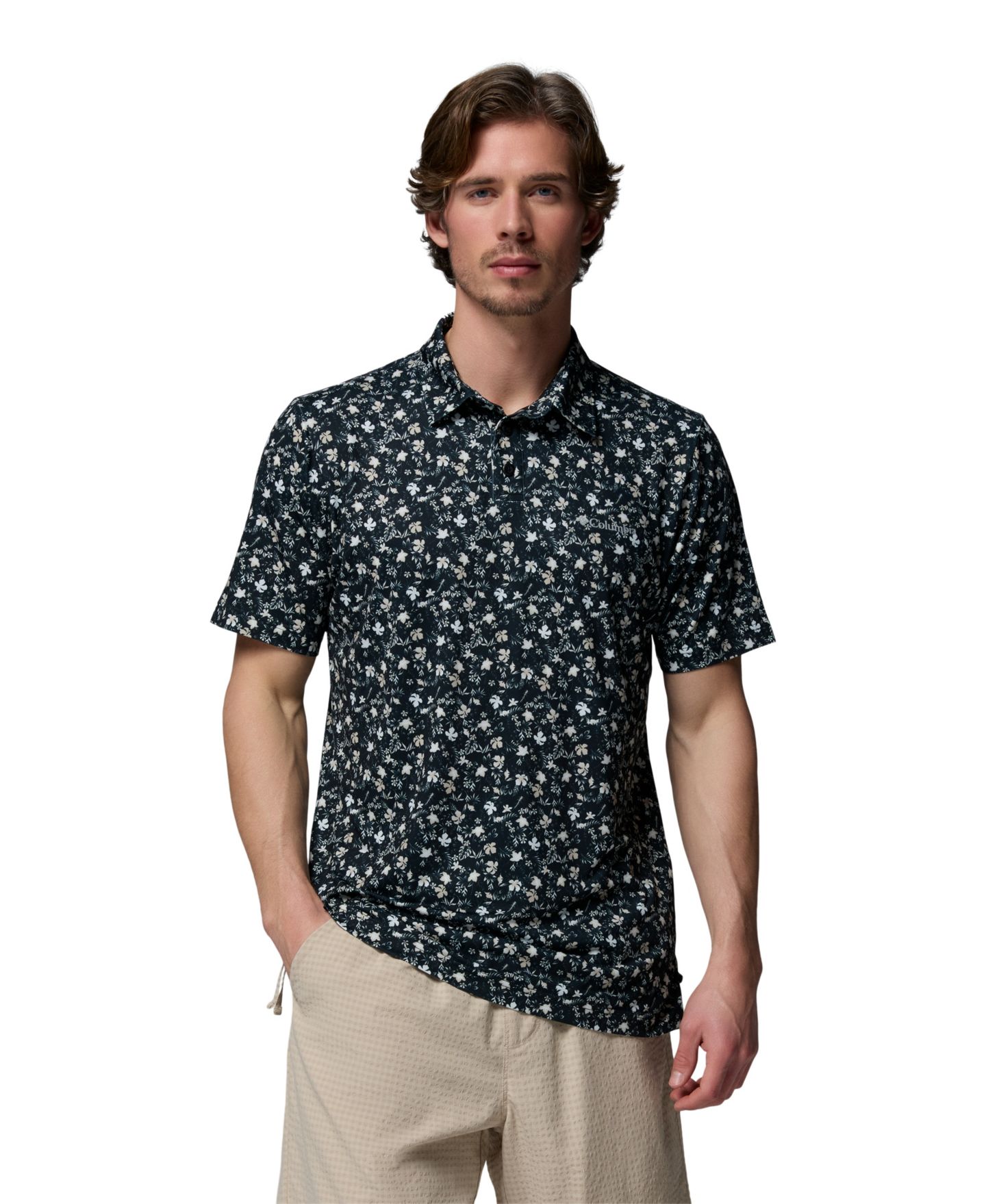 Мужское поло Columbia Parsons Printed Short-Sleeve Polo Shirt, цвет: Чёрный — фото 1