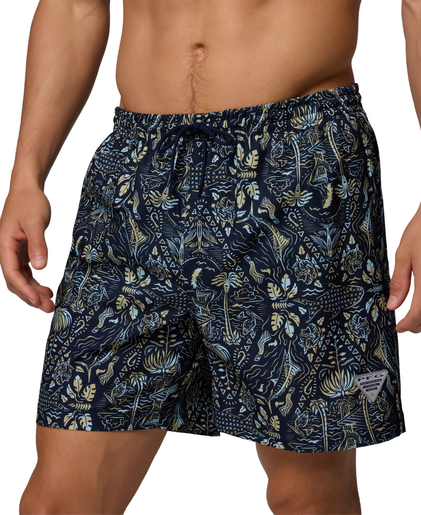 Мужские шорты Columbia PFG Rambler Print Water Shorts, 6" inseam, цвет: Тёмно-синий — фото 7