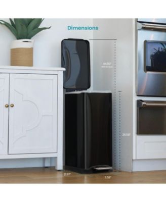 13 Gallon Dual Compartment Stainless Steel Kitchen Trash Can with Step Pedal and Soft Close Lid, Black