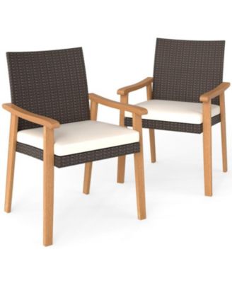 Patio Rattan Dining Chairs Set of 2 with Removable Cushions