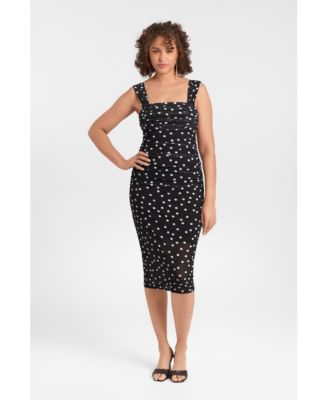 Women's Draped Mesh Sculpting Midi Dress with Built-In Shapewear