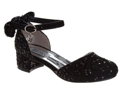 Big Girls Velvet and Sequin Dress Heels with Bow, Ankle Strap, Block Heel (Little Kid-Big Kid)