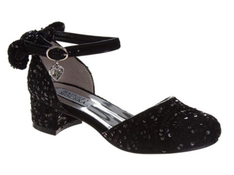 Туфли Badgley Mischka Velvet and Sequin Dress Heels with Bow, Ankle Strap, Block Heel (Little Kid-Big Kid) для девочек, цвет: Чёрный