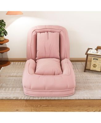 Streamdale Pink Upholstered Foldable Lazy Sofa Bed with 2 Pillows