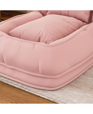 Streamdale Pink Upholstered Foldable Lazy Sofa Bed with 2 Pillows