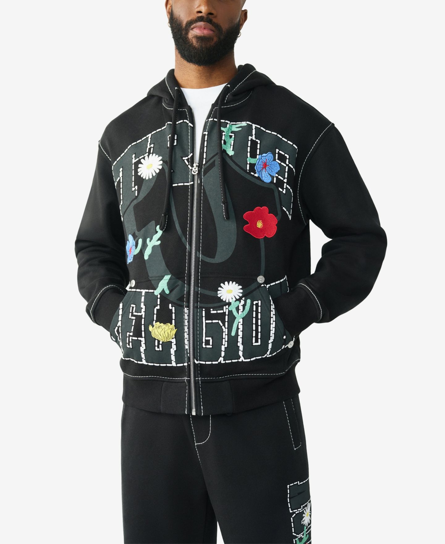 Мужское худи True Religion Long-Sleeve Zip-Up, цвет: Угольно-чёрный — фото 1