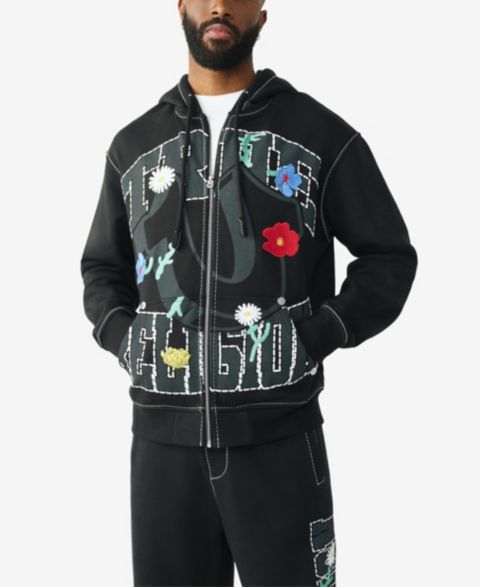 Мужское худи True Religion Long-Sleeve Zip-Up, цвет: Угольно-чёрный