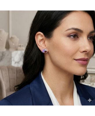 Sterling Silver, Multi-Oval Gem Studs - Amethyst, Garnet