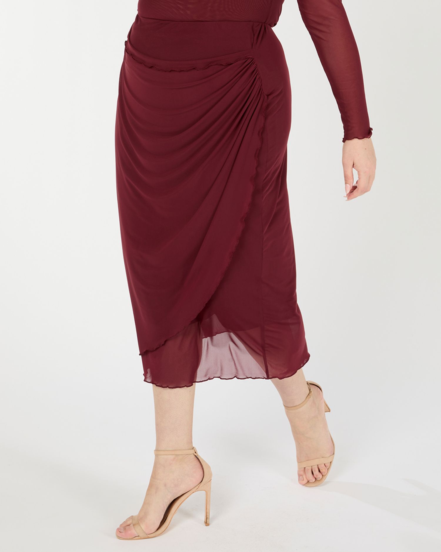 Plus Size Annalise Red Mesh Bodycon Midi Skirt