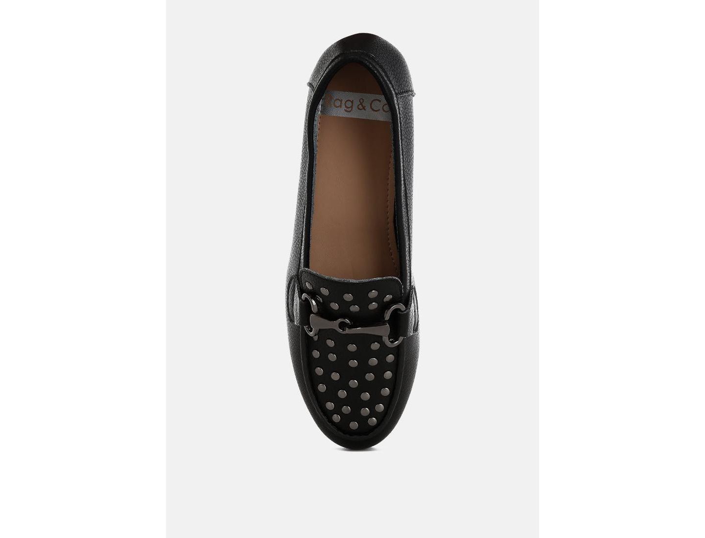 Женские туфли Rag & Co Modaha Horsebit and Studs Embellished Real Leather, цвет: Чёрный — фото 5