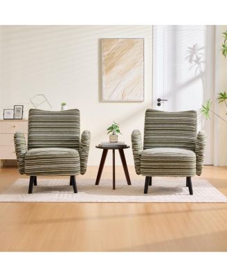 Modern armchair with sanded fabric, side pocket, solid wood legs