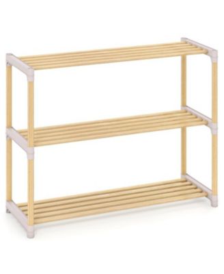 3 Tier Solid Wood Shoe Organizer with Open Slatted Storage