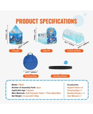 3-in-1 Kids Play Tent with Tunnel and Basketball Hoop