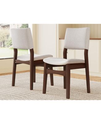 Upholstered Stackable Dining Chairs Set of 2 - Linen Fabric, Solid Wood Frame