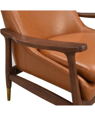 Mid-Century Faux Leather Accent Chair with Cushioned Seat and Solid Wood Frame