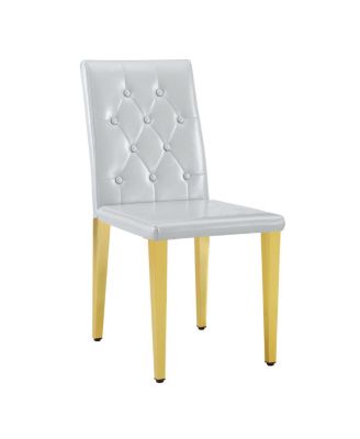  4-piece light Gray PU dining chairs with gold metal legs