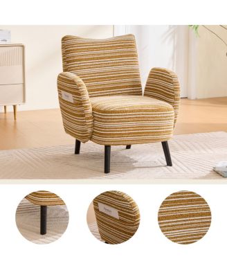 Modern armchair with sanded fabric, side pocket, solid wood legs