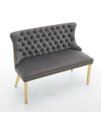 Velvet Double Dining Loveseat Bench, 2-Seat Tufted Bench w/Gold Legs