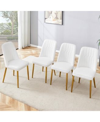 4 Modern PU Leather Dining Chairs with Gold Legs