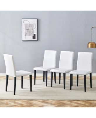 Set of 4 White PU Dining Chairs with Ergonomic Backrest & Comfortable Seat