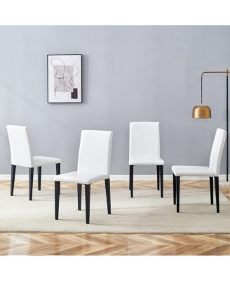 Set of 4 White PU Dining Chairs with Ergonomic Backrest & Comfortable Seat
