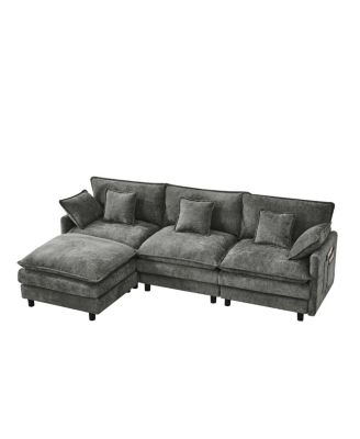 101.9" 3-seater cashmere sofa w/ movable footstool, modular design.