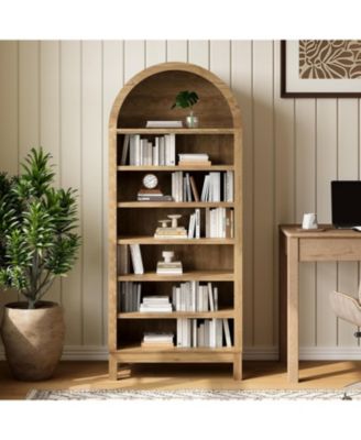 71in Tall Book Shelf with Storage, 7 Tier Arched Bookcase with Adjustable Shelves
