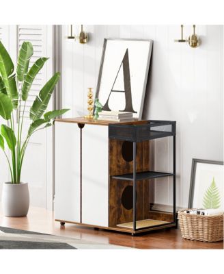 Rustic Brown Cat Litter Box Enclosure for 2 Cats – Hidden Cat Furniture Cabinet