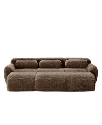 3-Seater Plush Fabric Sofa with Movable Ottoman, No Assembly Required