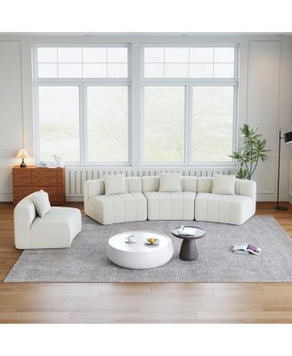 Chenille Curved Sectional Sofa with 4 Pillows, Semi-Circular Modular Design