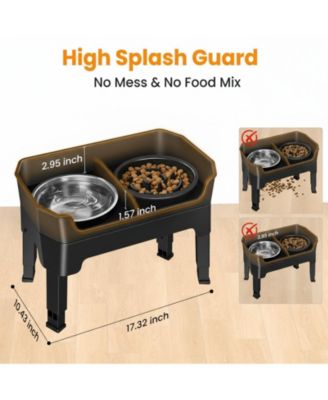 Mess Proof Slow Feeder Dog Bowl Stand 4 Height Adjustable Elevated with 2 Stainless Steel 1 Non Slip Bowls