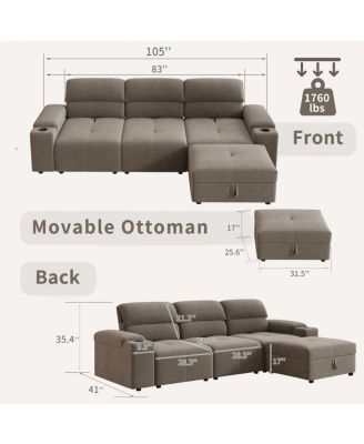 Streamdale Modern L-shaped sectional sofa, 105-inch cloud sofa with adjustable backrest and ottoman