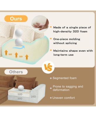 Modern Modular Sectional Sofa - Cream, 4-Seater Flannelette Couch