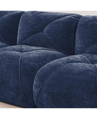 Streamdale 140" Blue Velvet Boneless Tufted Sofa with Ergonomic Design & Anti-Slip Bottom