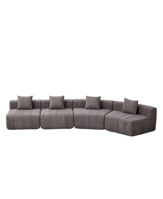 Chenille curved sectional sofa with 4 pillows, curved modular sofa