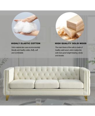 Streamdale Velvet Sofa for Living Room, Tufted Square Arm Couch, Modern Upholstered Button Couch