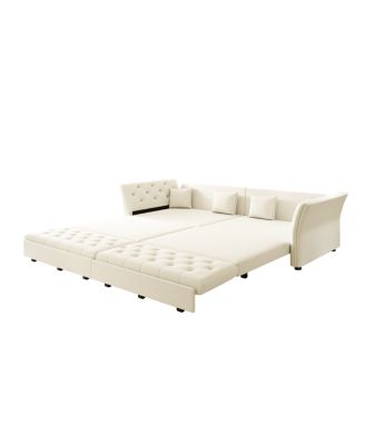 Oversize Pull Out Sofa Bed with Fabric Flower Tufted Design, Velvet Loveseat Bed
