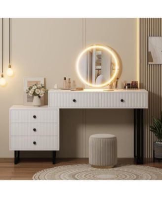 Small Makeup Vanity Desk with Lighted Mirror and 5 Drawers