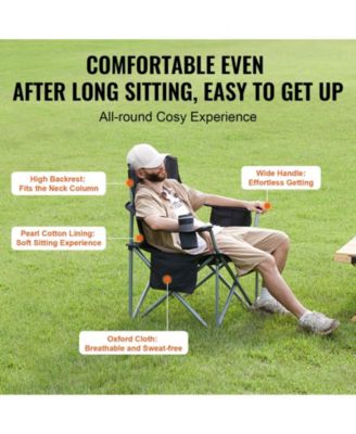 Portable Folding Camping Chair for Adults with Lumbar Support, Cup Holder and Cooler Bag