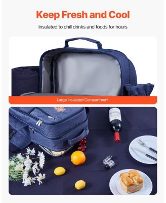 4-Person Picnic Backpack with Insulated Cooler, Blanket and Tableware Set