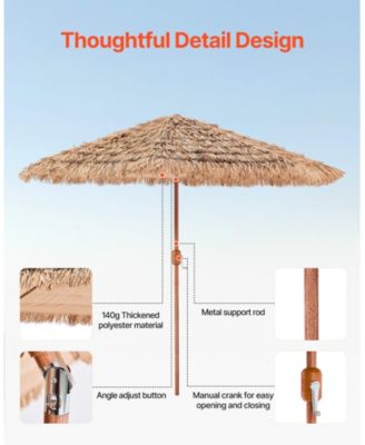 9 Ft Thatched Tiki Patio Umbrella with Tilt and Metal Ribs