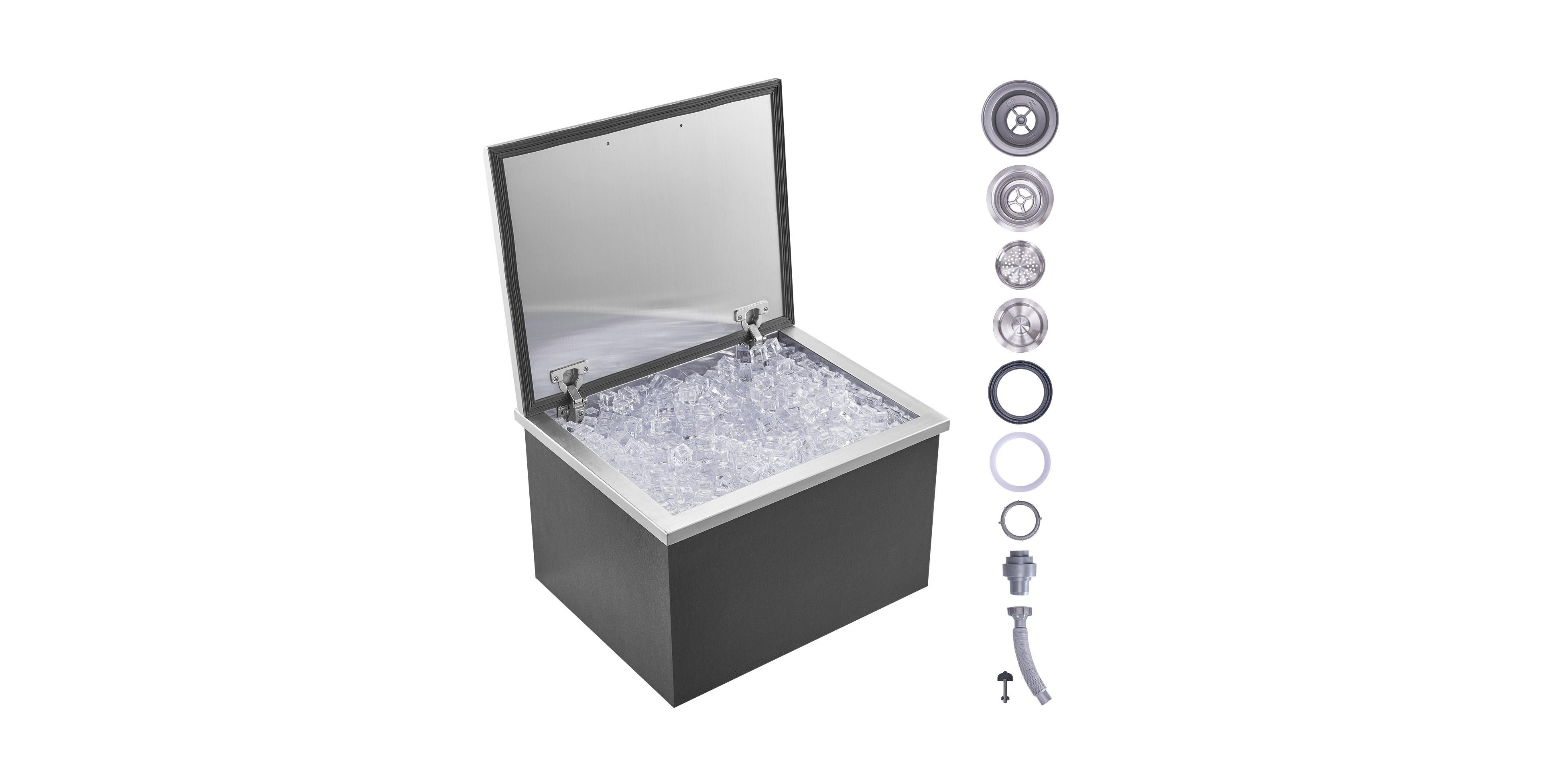 Mecale 20 x 16 x 13 Inch Drop-In Stainless Steel Ice Chest, 40 Qt with Hinged Lid
