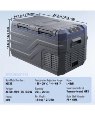 25 L 12 Volt Dual Zone Car Refrigerator with -4°F to 68°F Range