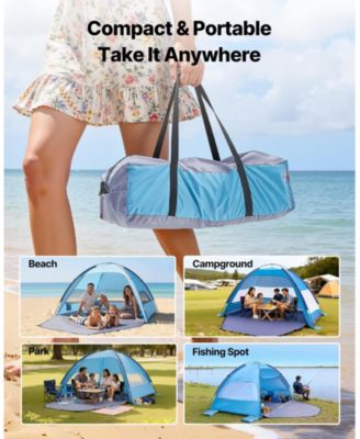 4-Person Beach Tent Sun Shelter with UPF 50+ Protection and Sand Pockets