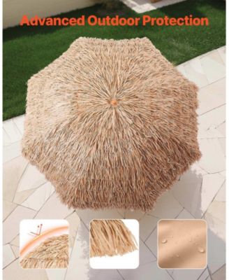 8 Ft Thatched Tiki Patio Umbrella with Tilt and Metal Ribs