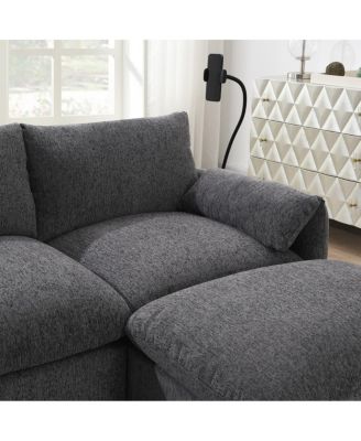  96.5" L-Shaped Sectional Sofa w/ Storage Ottoman, USB Charger & Phone Holder