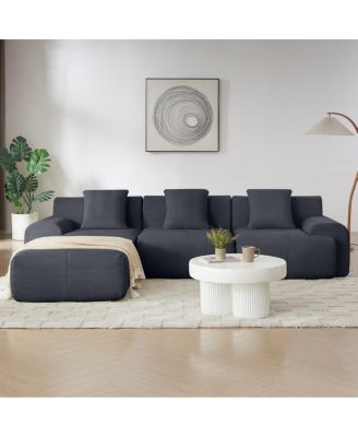 Modern L-Shaped Corduroy Sectional Sofa with Movable Ottoman