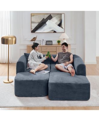 Streamdale 114" Gray Cloud Sectional Couch with L-Shape Chaise & Movable Ottoman