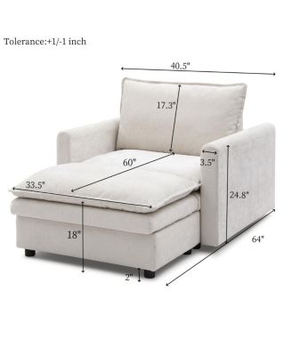 Chenille Sofa Bed, Cozy Lounge Chair with Ottoman 1-Seat